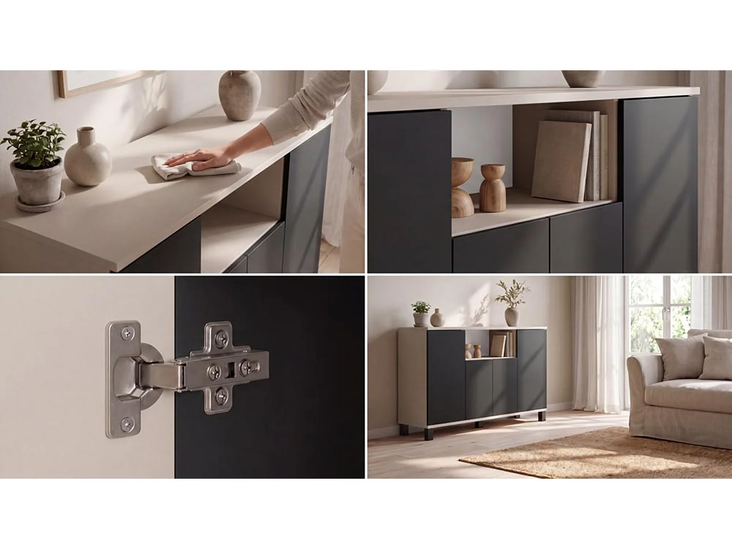 Kommode i kashmir og sort – 120 cm, 4 låger – Moderne tv-møbel til stuen og soveværelset – Designet opbevaringskommode