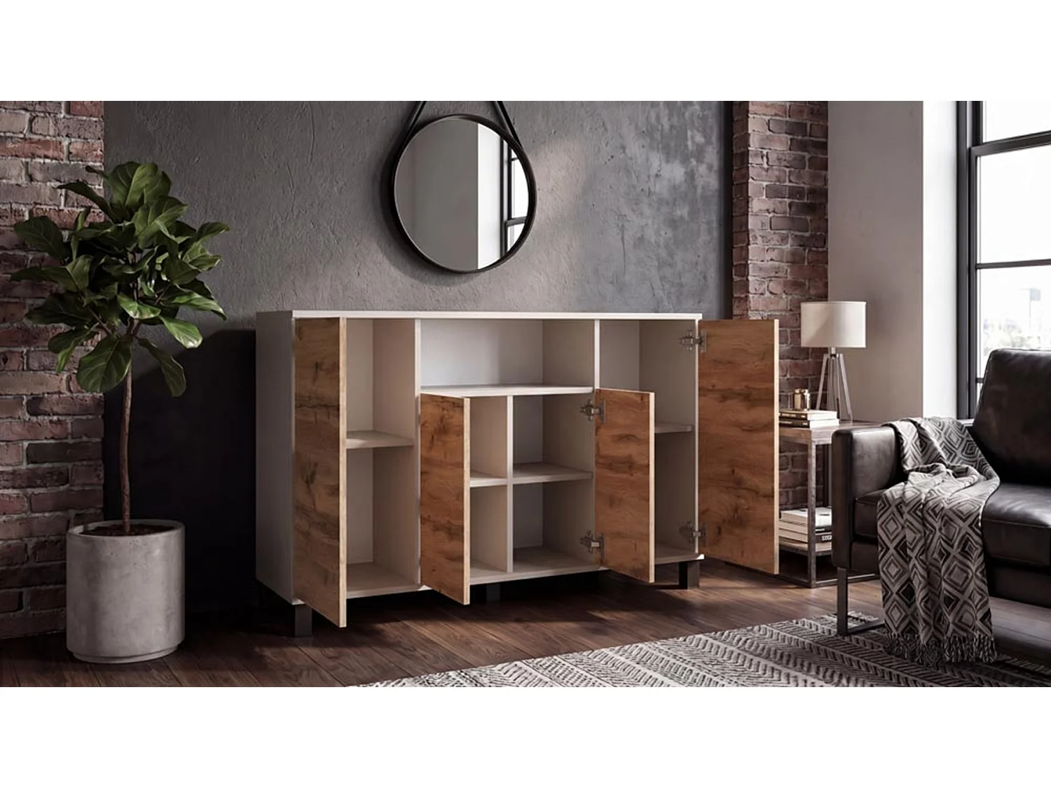 Kashmir-kommode + Wotan-eg 120 cm med 4 låger – Moderne tv-møbel til stuen og soveværelset – Designet opbevaringskommode
