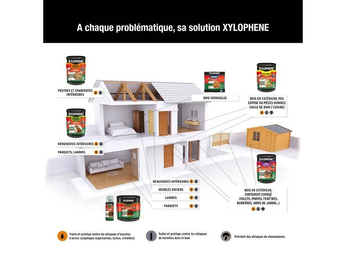 Xylophene 5L Klaar-om-te-gebruiken Balk en Dak Insecticide - Preventieve en Curatieve Actie Tegen Termieten