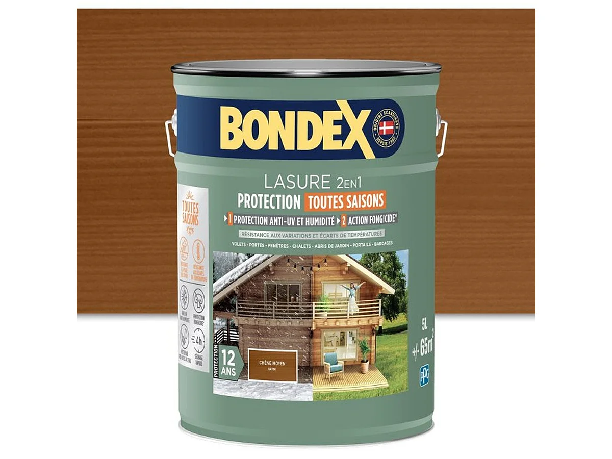 Bondex Medium Oak Satin 5L 2-in-1 Buiten Houtbeits, UV-bescherming, Regenbestendig, Hoge Dekking