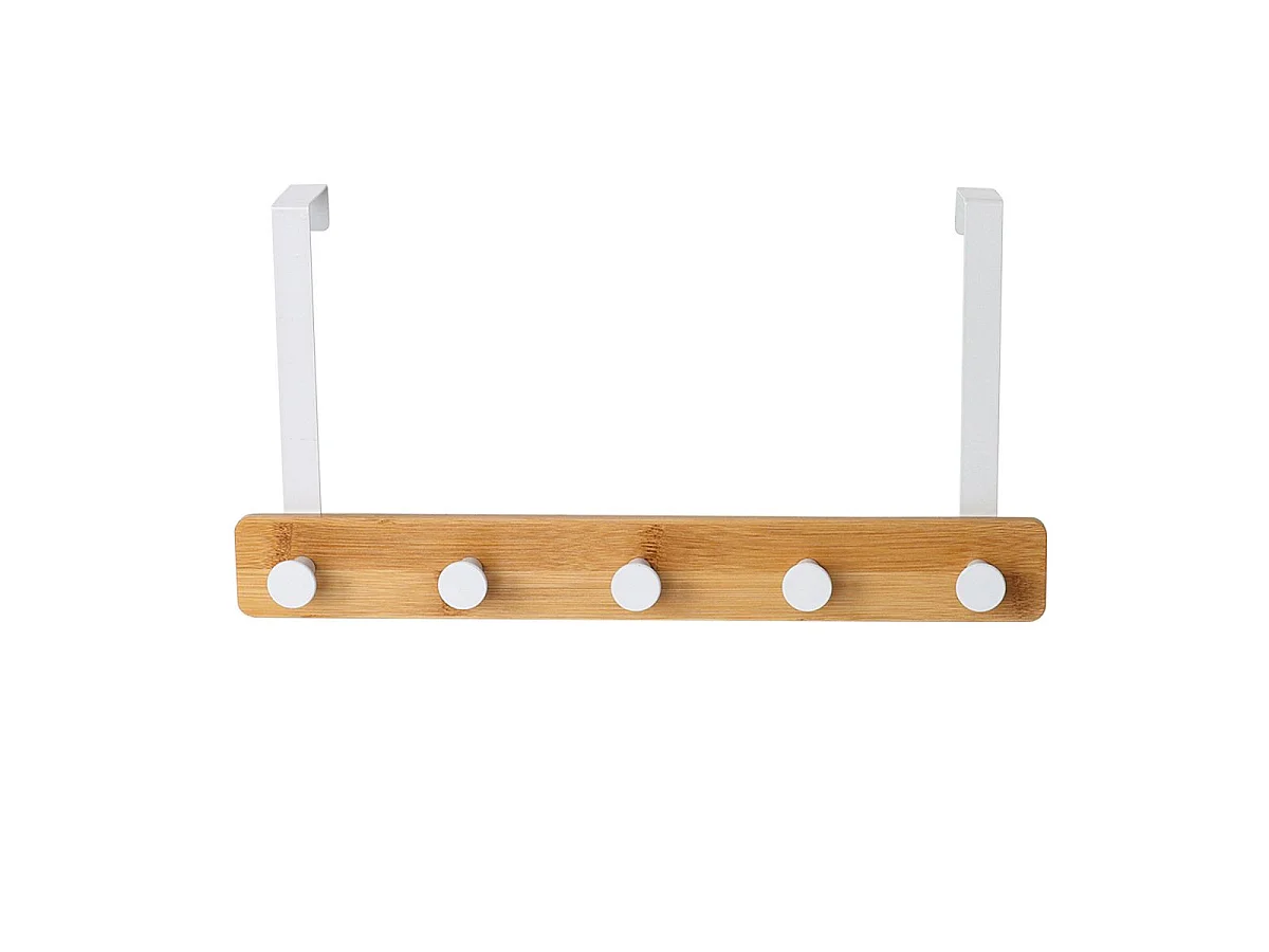 Patère à Suspendre 5 Crochets "Fixeo" 38cm Naturel & Blanc