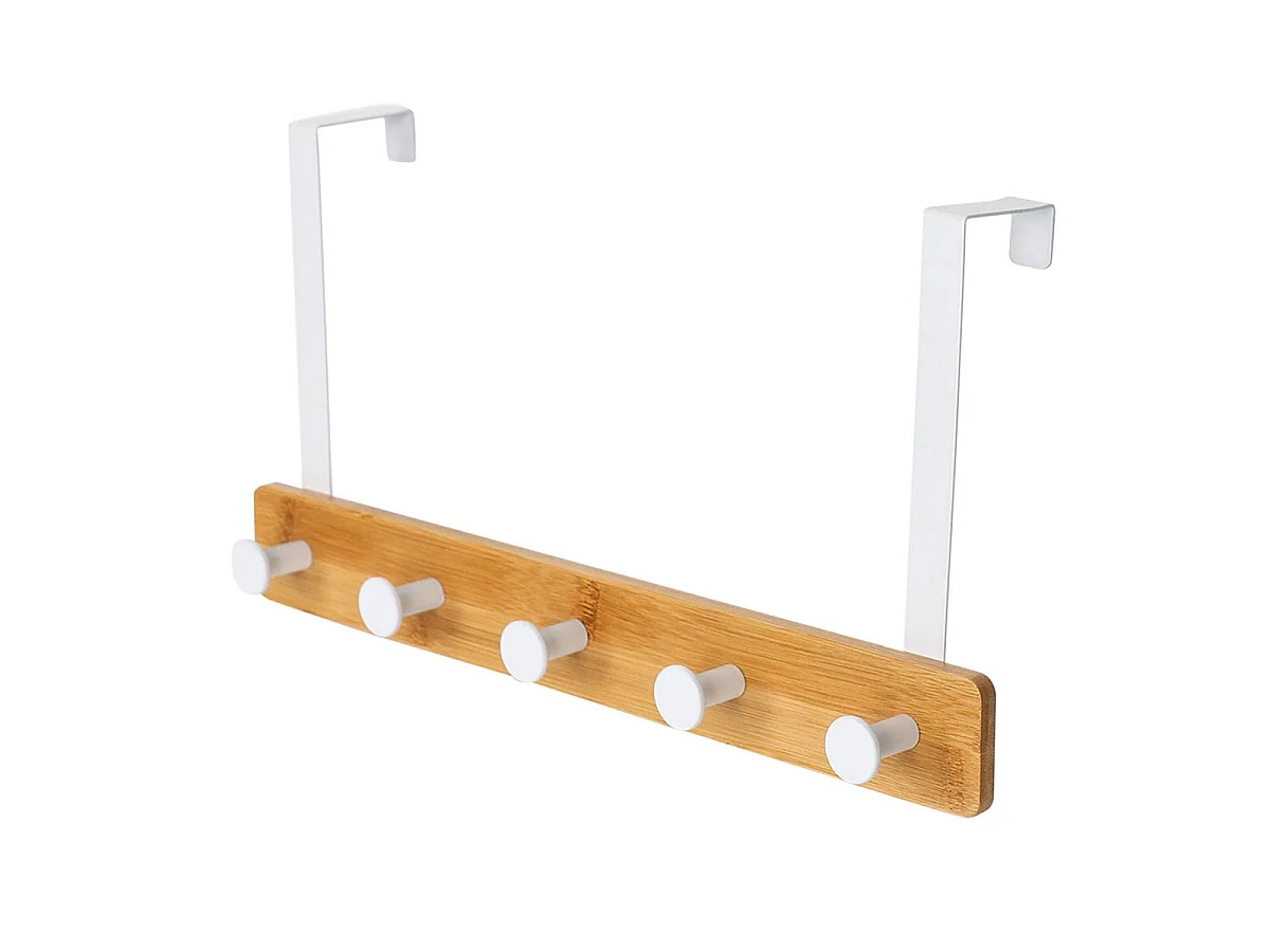Patère à Suspendre 5 Crochets "Fixeo" 38cm Naturel & Blanc