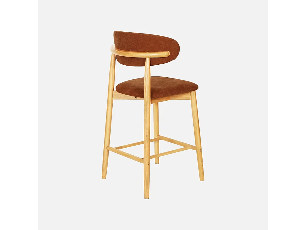 Lot de 2 tabourets de bar en bois d'hévéa naturel et tissu chenille terracotta - Paola