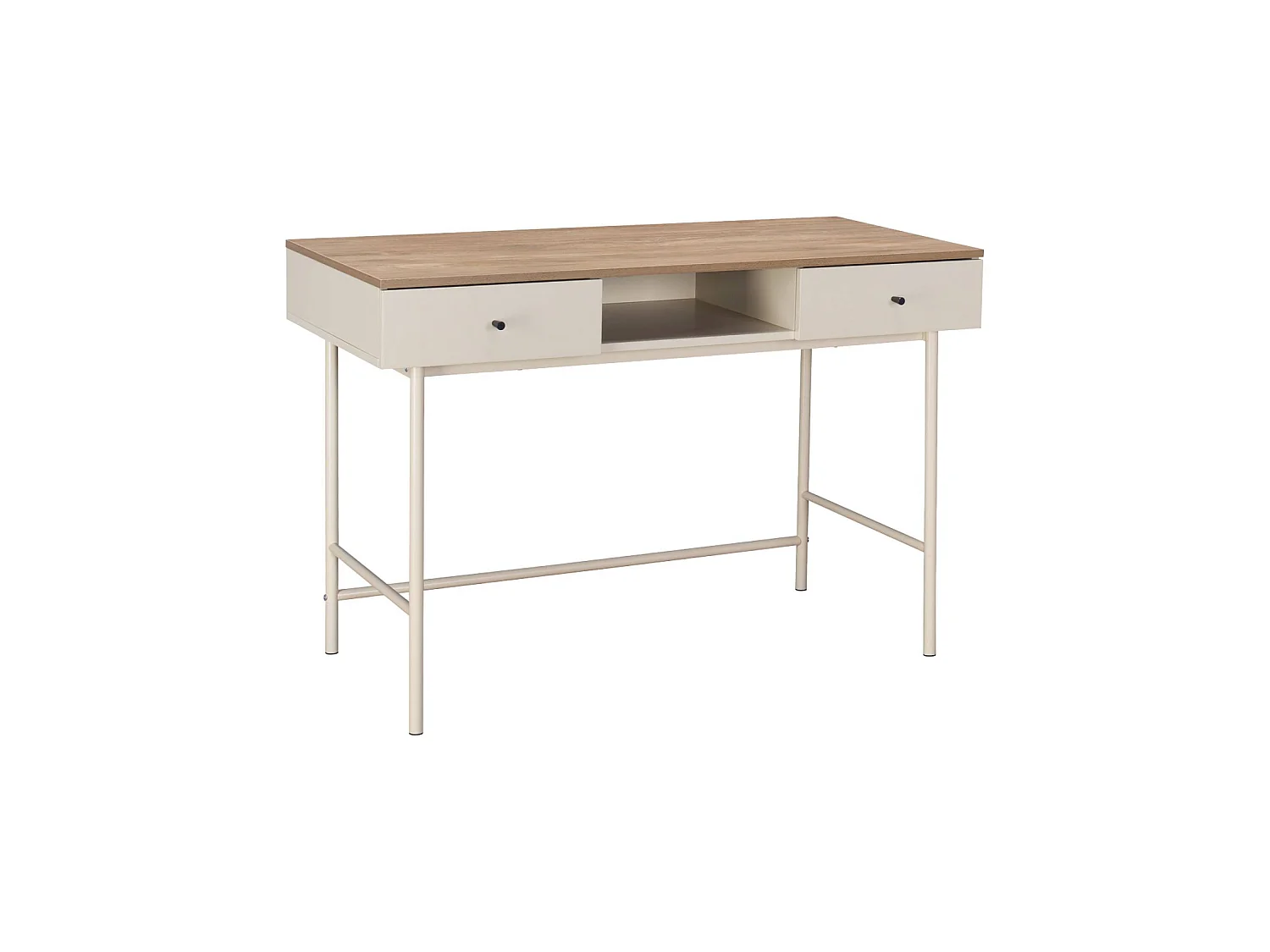Bureau décor bois et fer 2 tiroirs 1 casier beige - William
