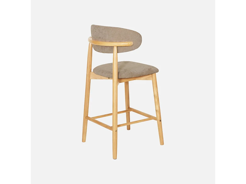Lot de 2 tabourets de bar en bois d'hévéa naturel et tissu chenille taupe - Paola