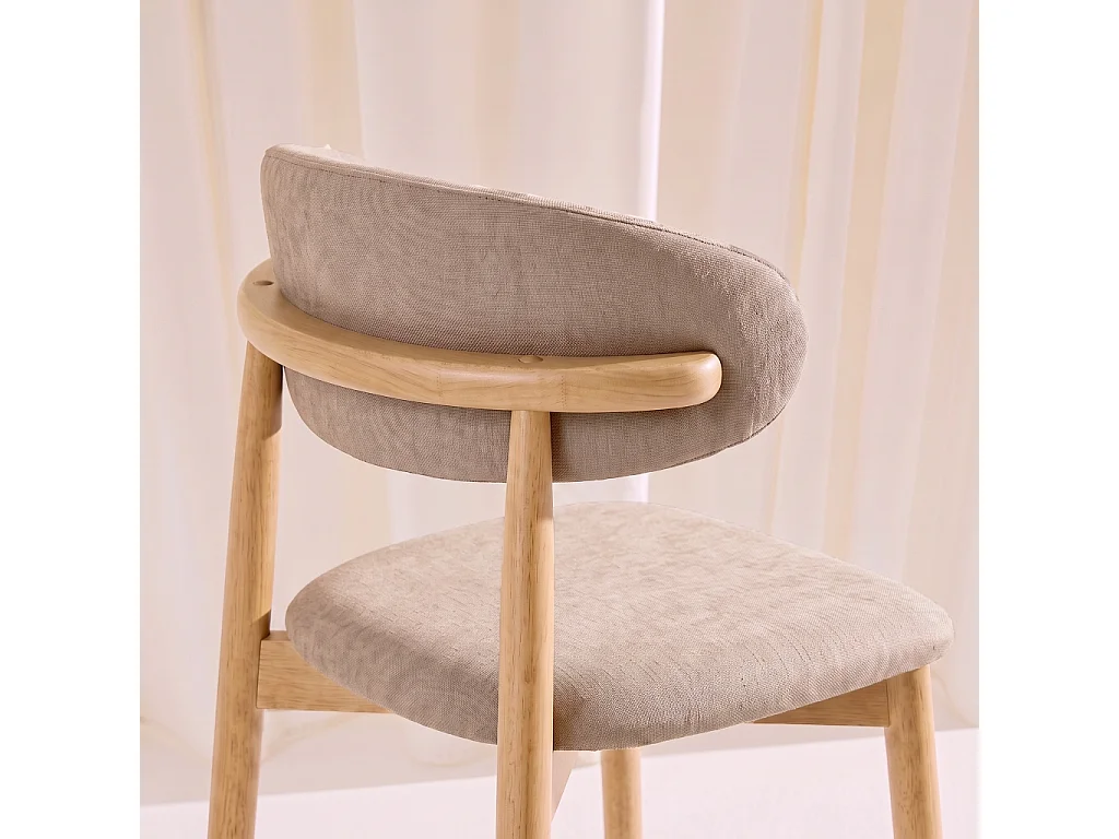 Lot de 2 tabourets de bar en bois d'hévéa naturel et tissu chenille taupe - Paola