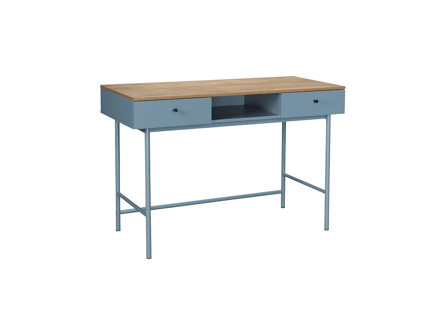 Scrivania decorativa in legno e ferro con 2 cassetti e 1 scomparto,