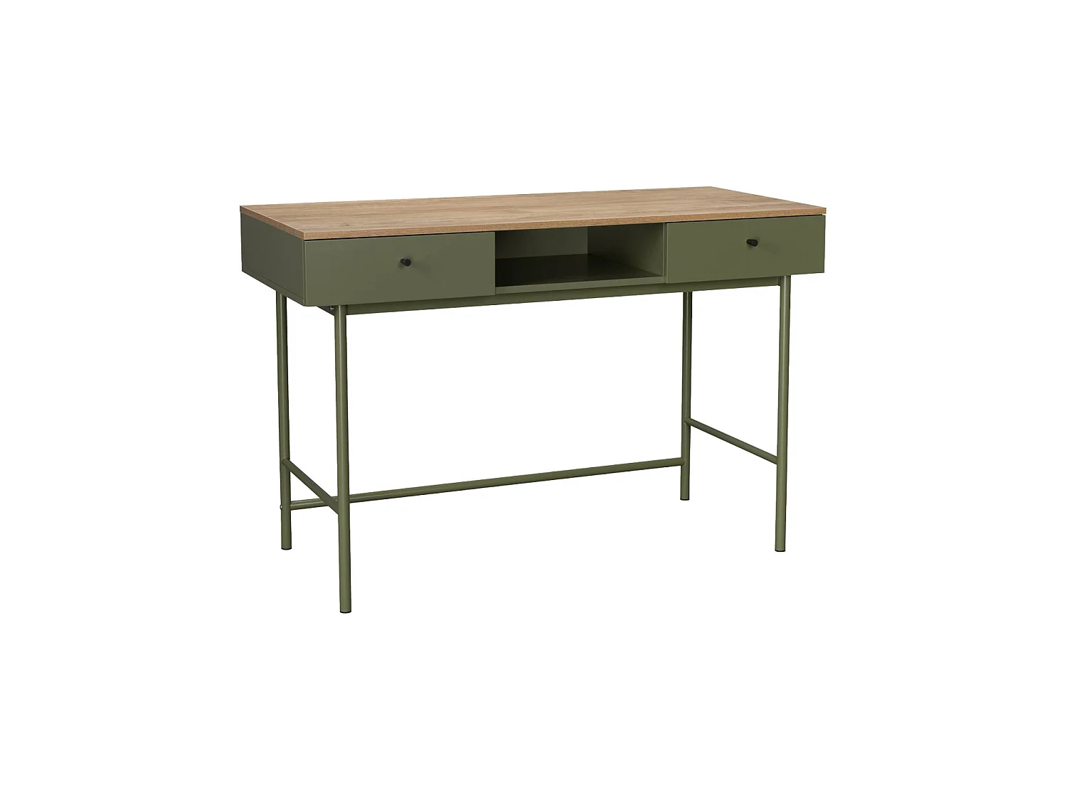 Bureau décor bois et fer 2 tiroirs 1 casier kaki - William