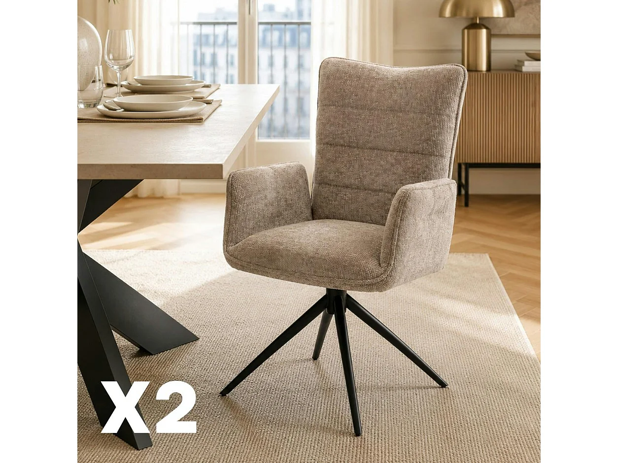 Fauteuil de table pivotant taupe en tissu texturé (x2) RIVANO