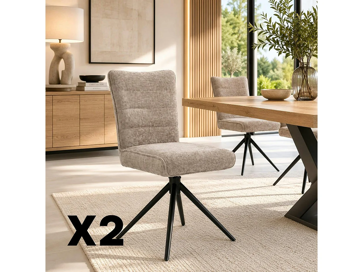 Chaise pivotante taupe en tissu texturé (x2) RIVANO