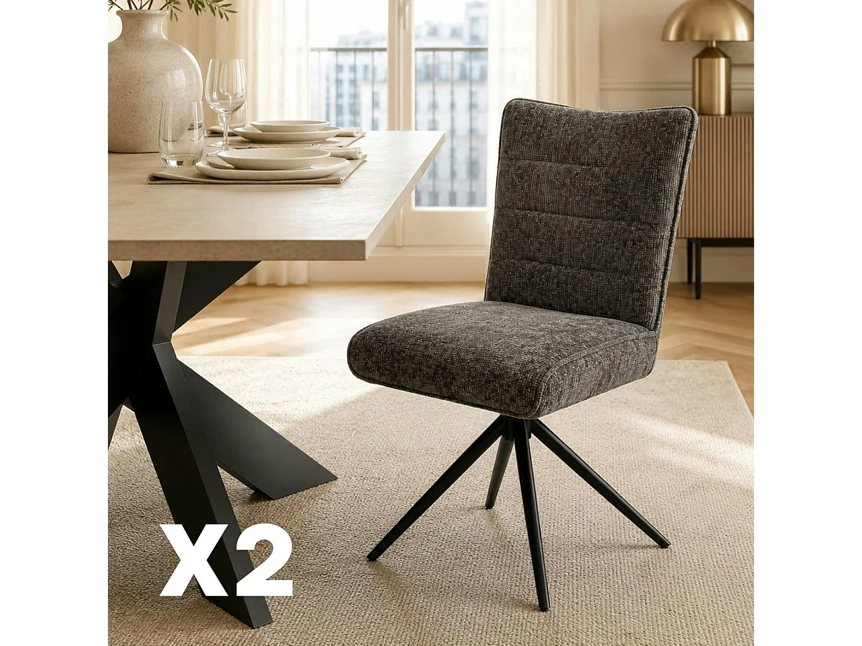 Chaise pivotante anthracite en tissu texturé (x2) RIVANO