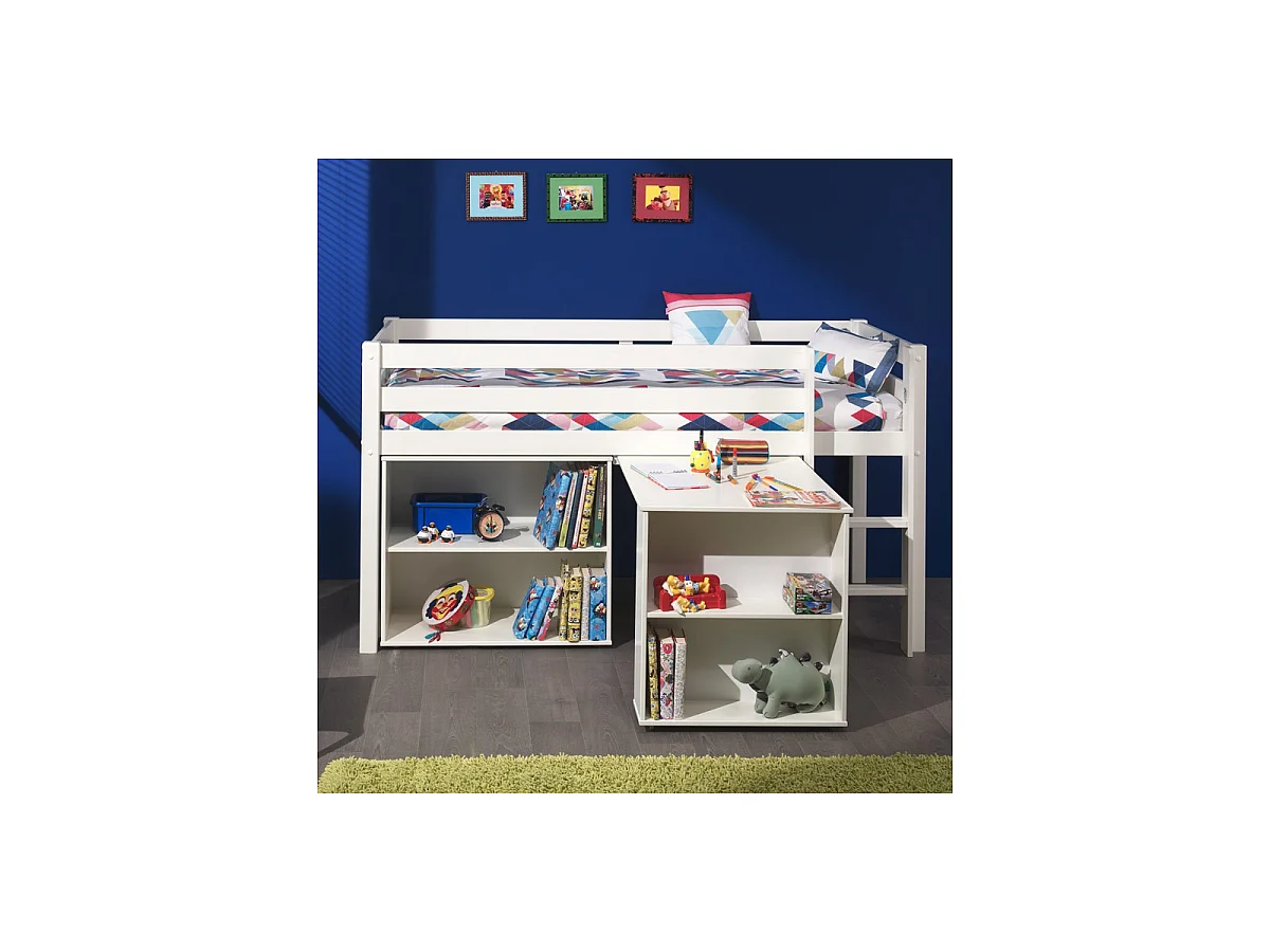 Pack - Lit Enfant Bureau & Bibliothèque "Pino" Blanc