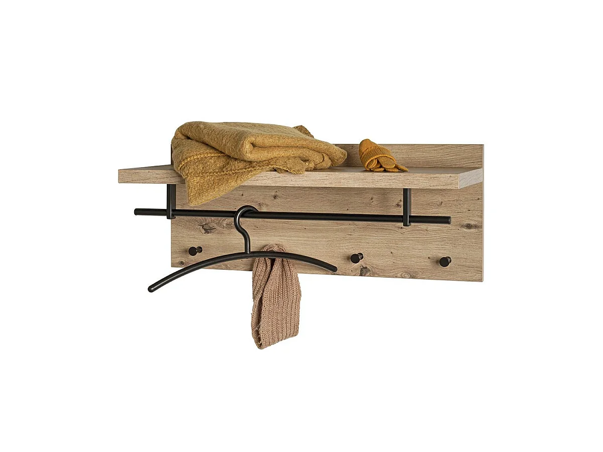 Patère Murale & Étagère "Miranda" 75cm Chêne & Noir