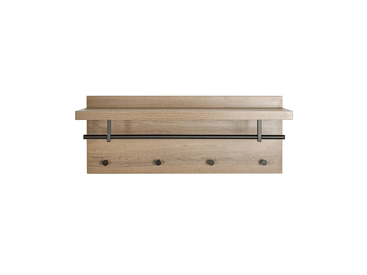 Patère Murale & Étagère "Miranda" 75cm Chêne Foncé & Noir