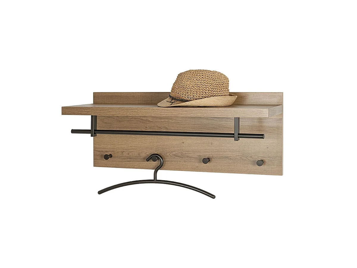Patère Murale & Étagère "Miranda" 75cm Chêne Foncé & Noir