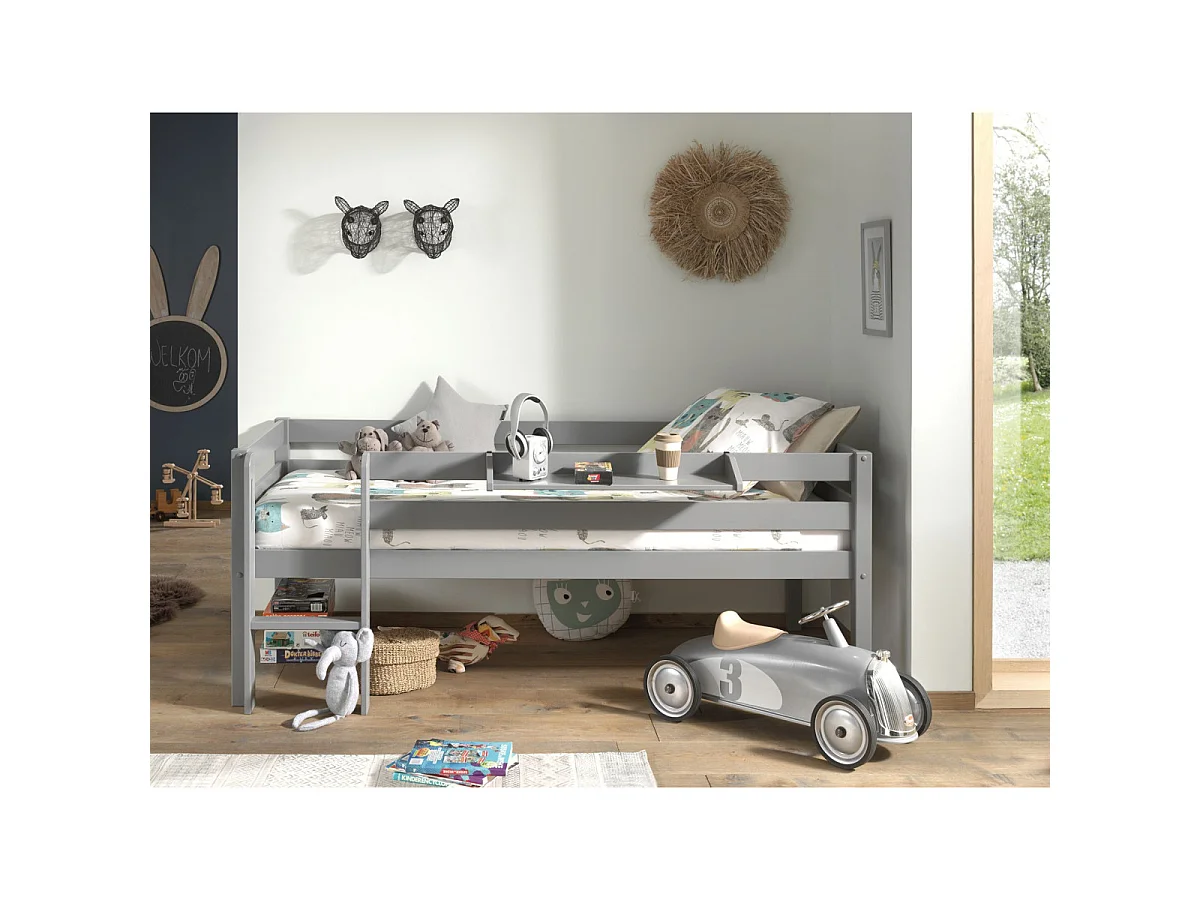Pack - Lit Enfant Surélevé & Etagère "Pino" Gris