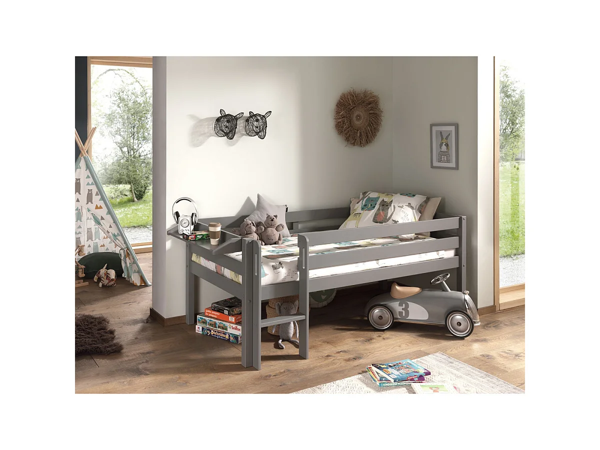 Pack - Lit Enfant Surélevé & Etagère "Pino" Gris