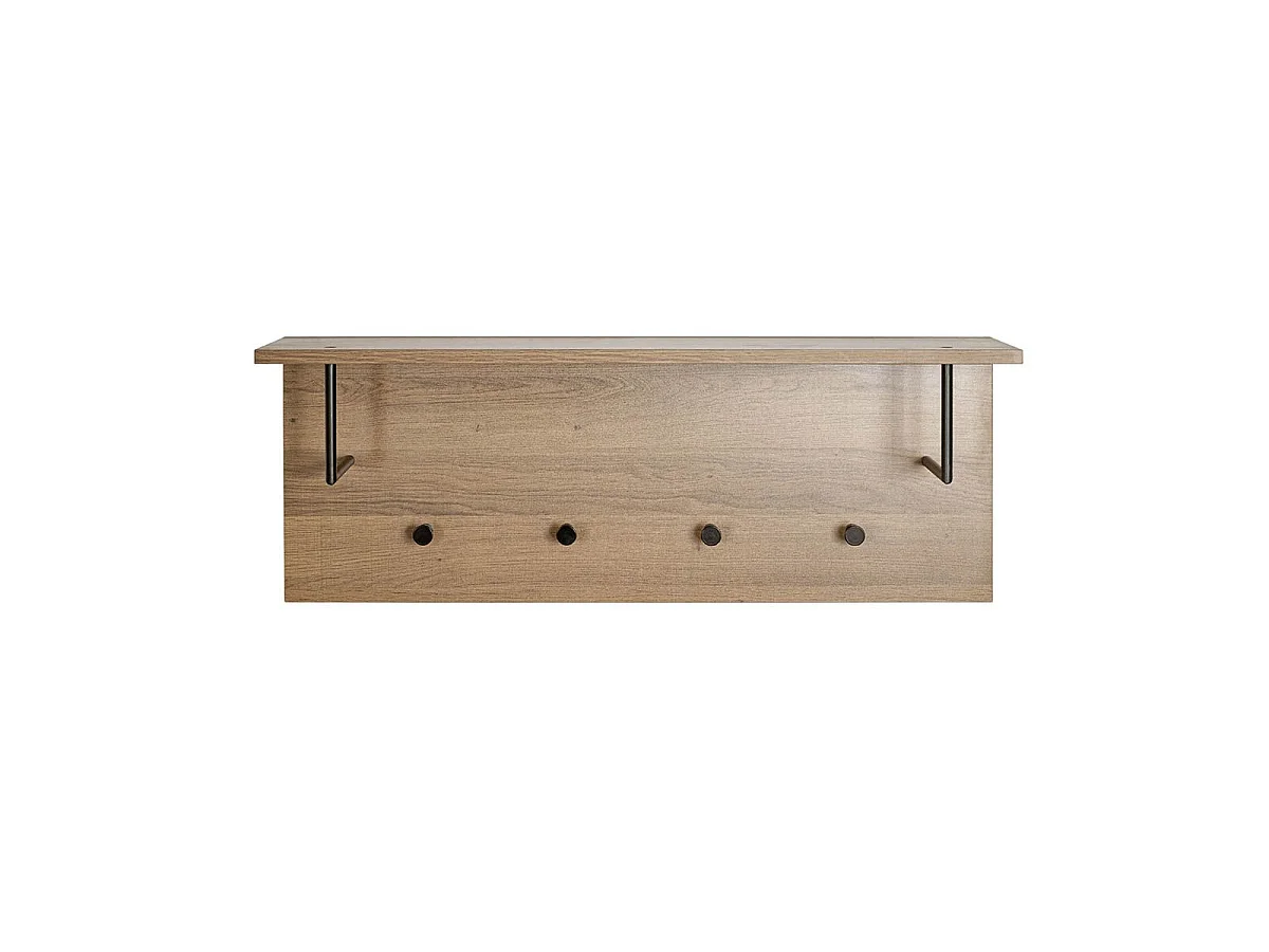 Patère Murale & Étagère "Miranda" 80cm Chêne Foncé & Noir