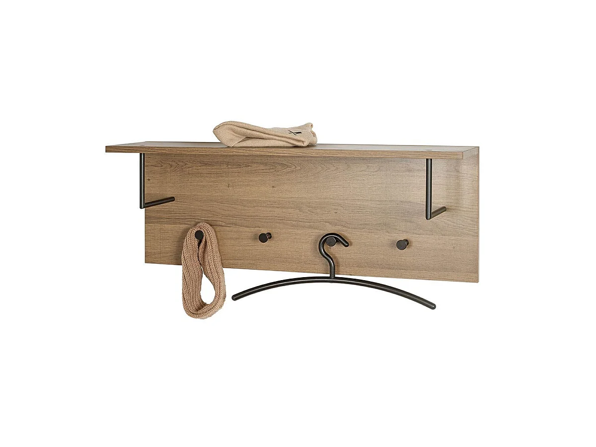 Patère Murale & Étagère "Miranda" 80cm Chêne Foncé & Noir