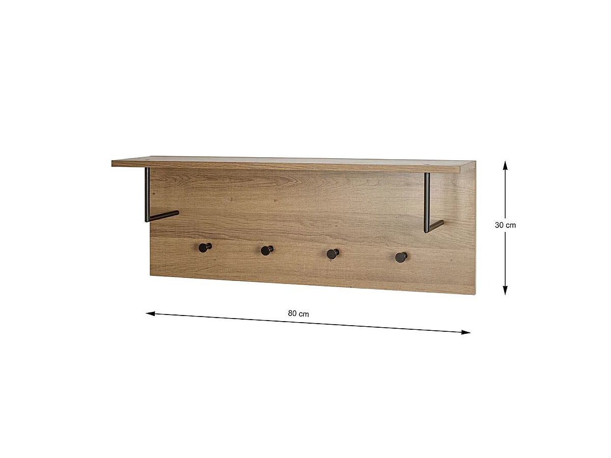 Patère Murale & Étagère "Miranda" 80cm Chêne Foncé & Noir