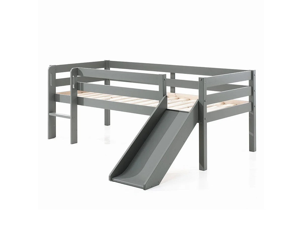 Pack - Lit Enfant Surélevé, 2 Tiroirs & Étagère "Pino" Gris