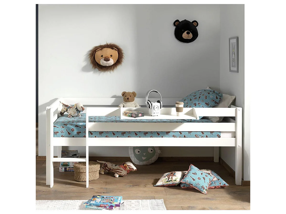 Pack - Lit Enfant Surélevé & Etagère "Pino" Blanc