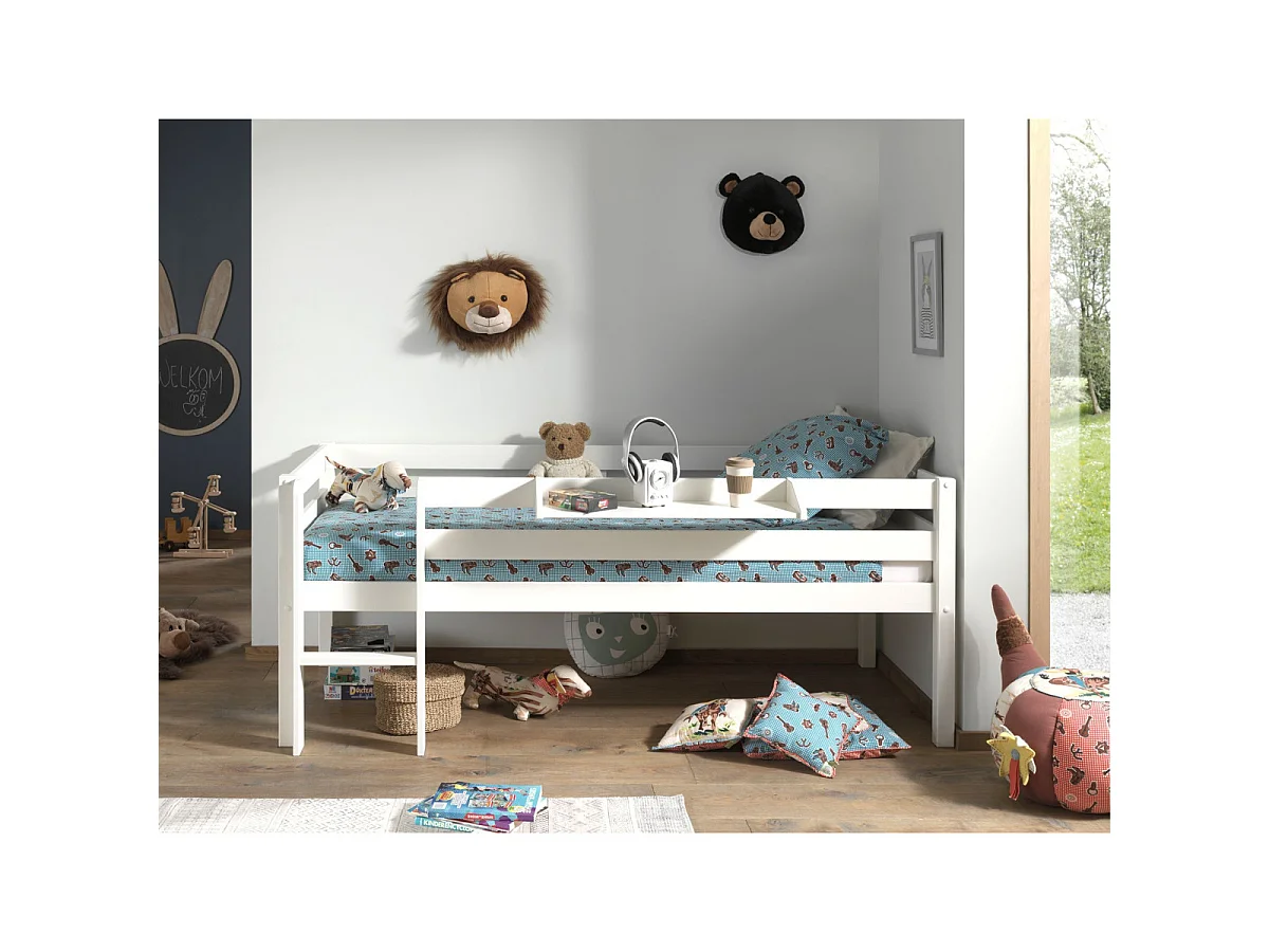 Pack - Lit Enfant Surélevé & Etagère "Pino" Blanc