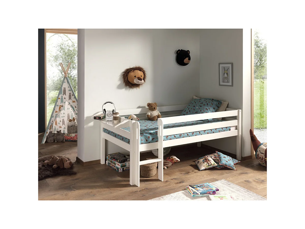 Pack - Lit Enfant Surélevé & Etagère "Pino" Blanc