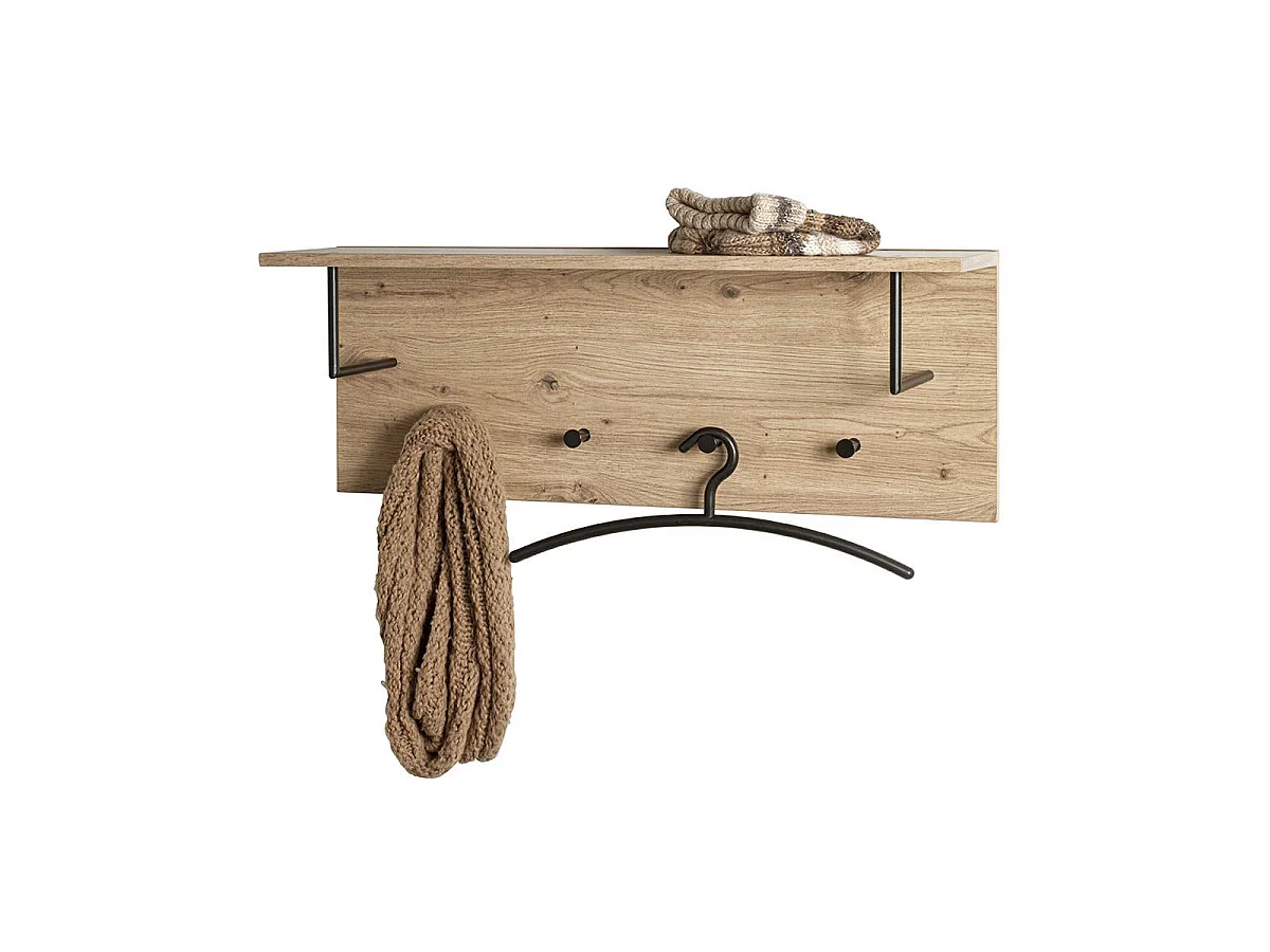 Patère Murale & Étagère "Miranda" 80cm Chêne & Noir