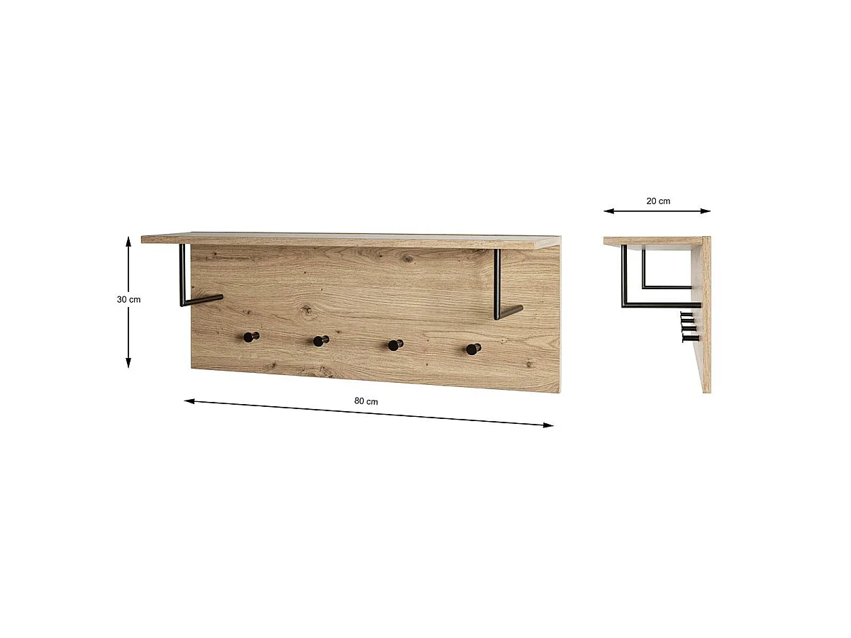 Patère Murale & Étagère "Miranda" 80cm Chêne & Noir