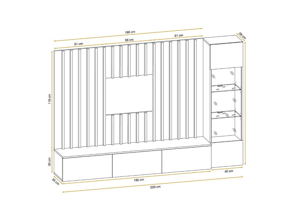 Ensemble Meuble TV Design "Verti" 220cm Noir & Naturel