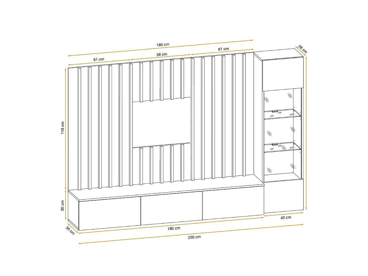 Ensemble Meuble TV Design "Verti" 220cm Naturel & Noir