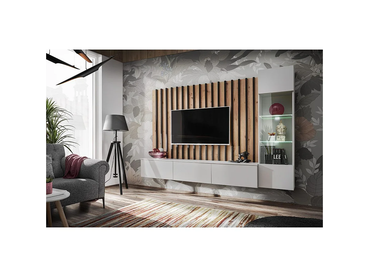 Ensemble Meuble TV Design "Verti" 220cm Gris & Naturel