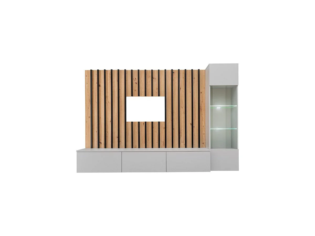 Ensemble Meuble TV Design "Verti" 220cm Gris & Naturel