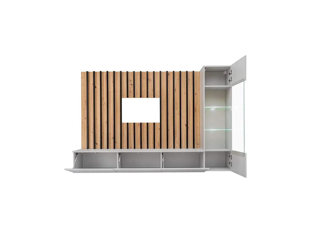 Ensemble Meuble TV Design "Verti" 220cm Gris & Naturel