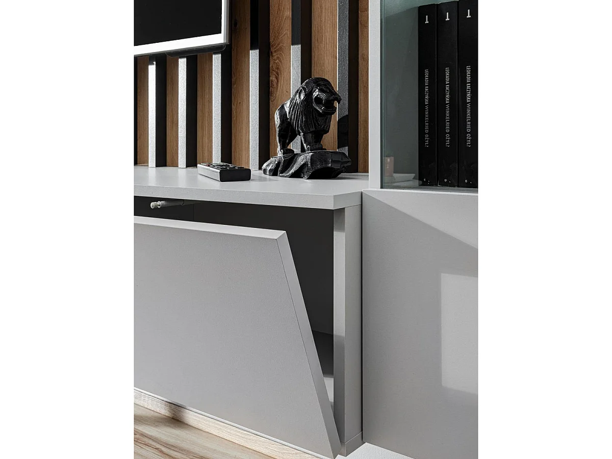 Ensemble Meuble TV Design "Verti" 220cm Gris & Naturel