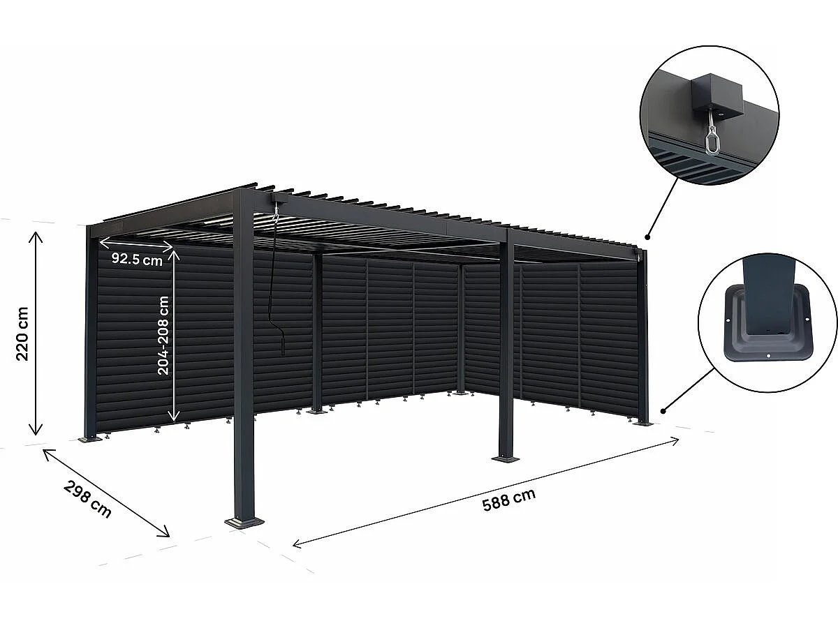 Modern Bioklimatisk Pergola med 9 Justerbara Aluminiumblad, Grå, 3 x 6 m