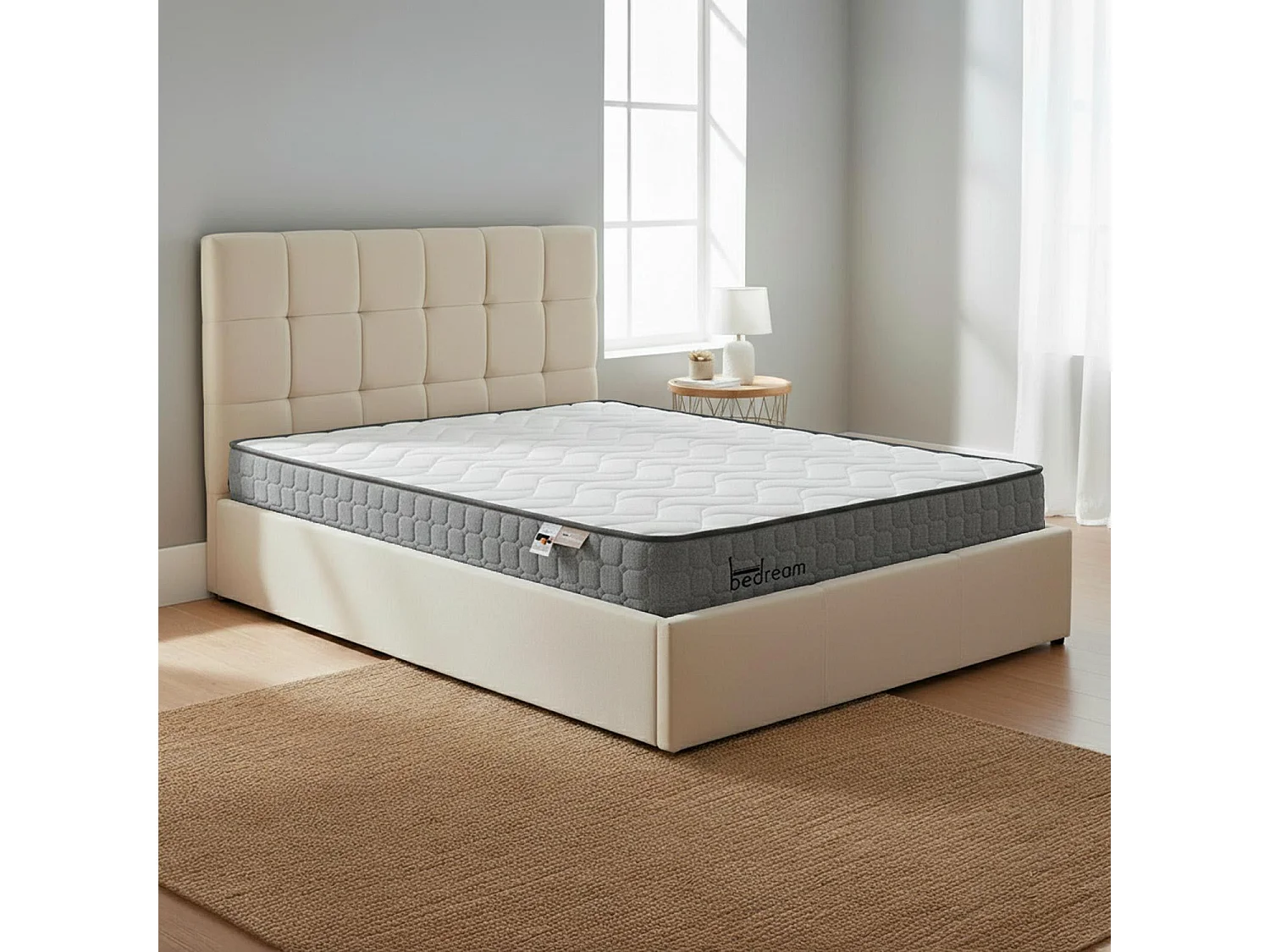Pack Lit-coffre Luftani + Matelas Bedream 140x190cm Velours Beige