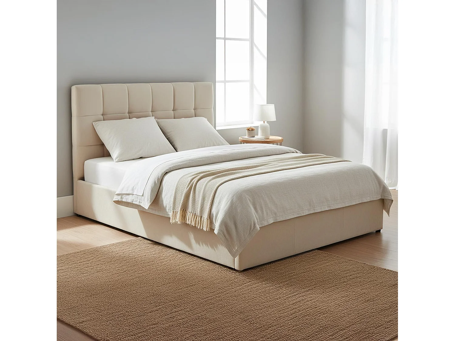 Pack Lit-coffre Luftani + Matelas Bedream 140x190cm Velours Beige