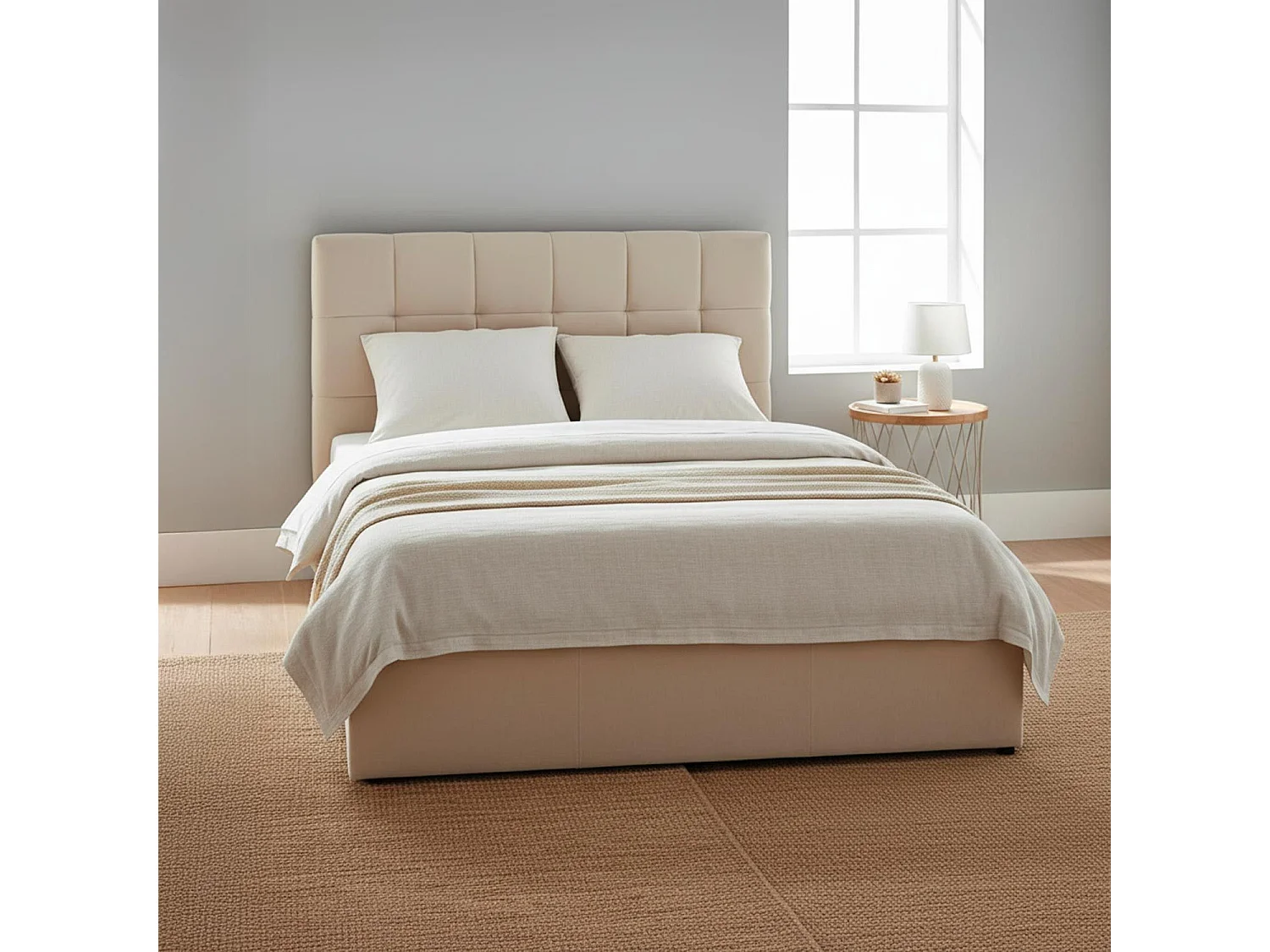 Pack Lit-coffre Luftani + Matelas Bedream 140x190cm Velours Beige