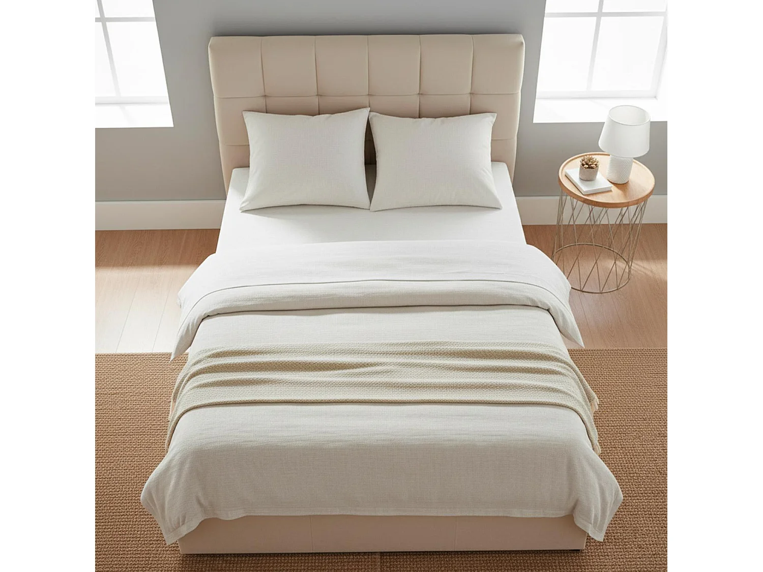 Pack Lit-coffre Luftani + Matelas Bedream 140x190cm Velours Beige