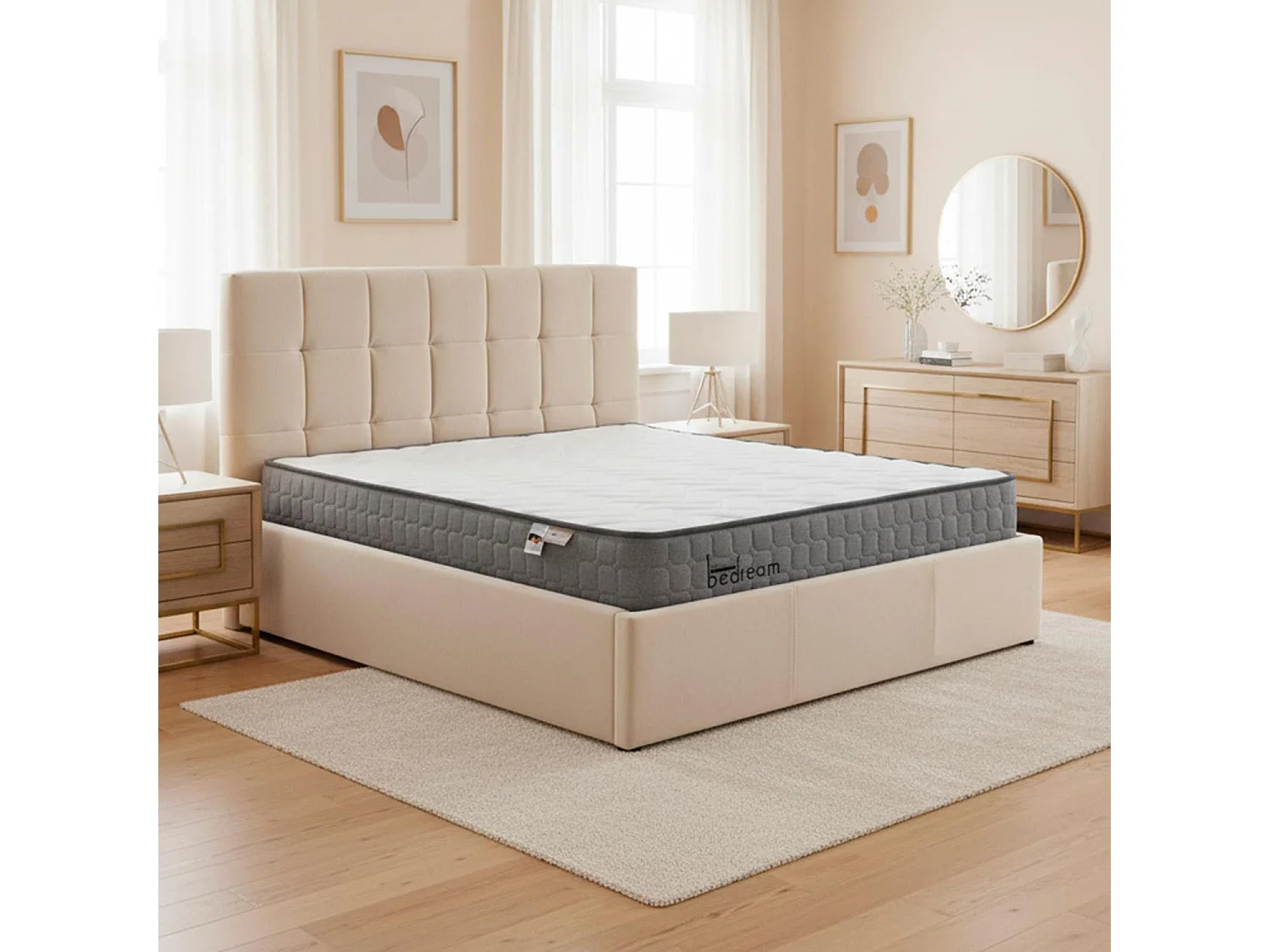 Pack Lit-coffre Luftani + Matelas Bedream 160x200cm Velours Beige