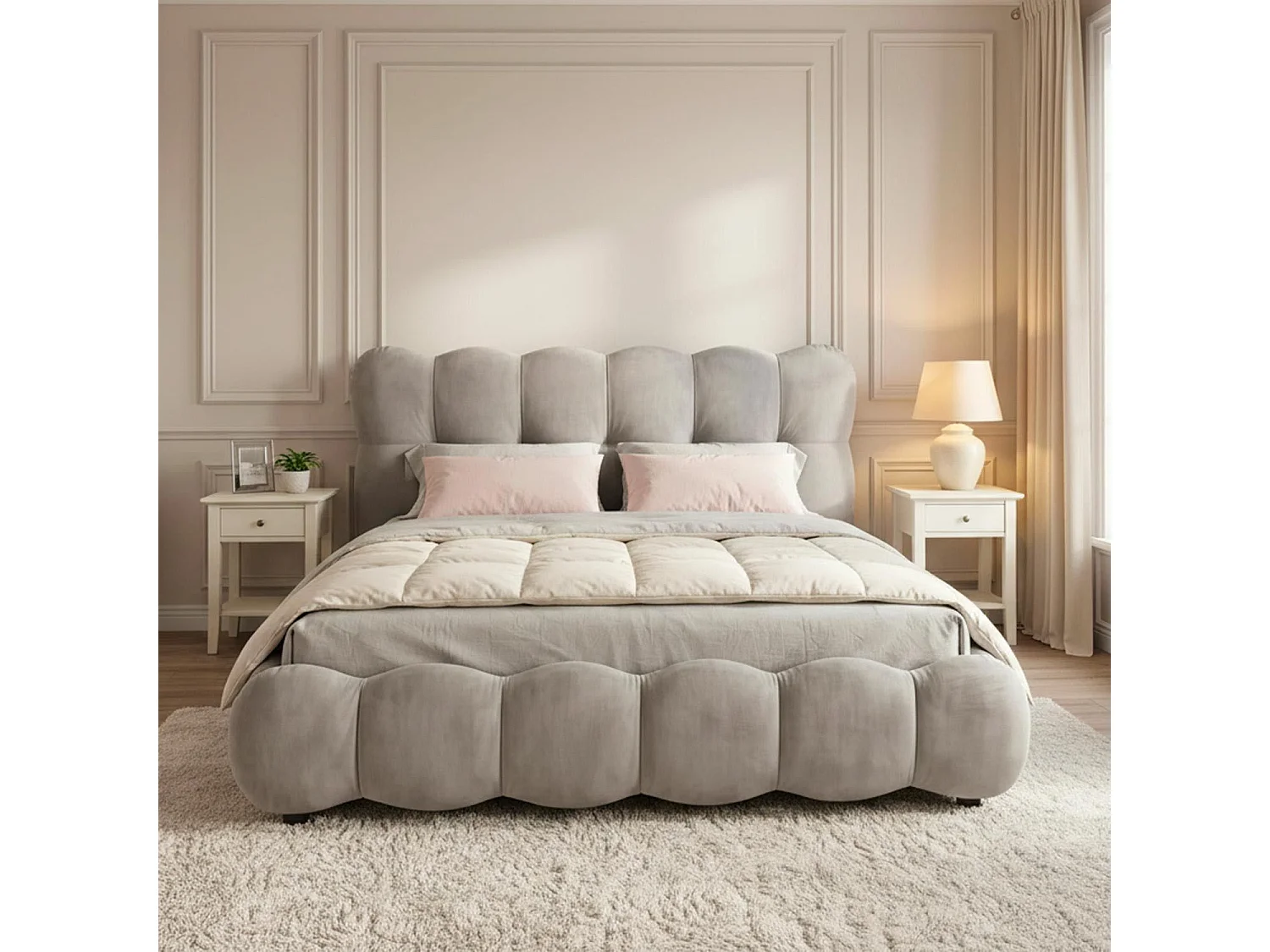 Lit-coffre design boule Bilbola avec sommier relevable 180x200cm Velours Gris