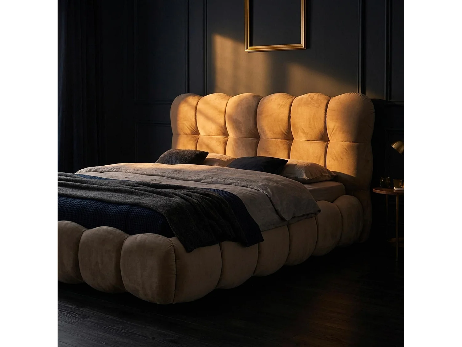 Lit-coffre design boule Bilbola avec sommier relevable 180x200cm Velours Taupe