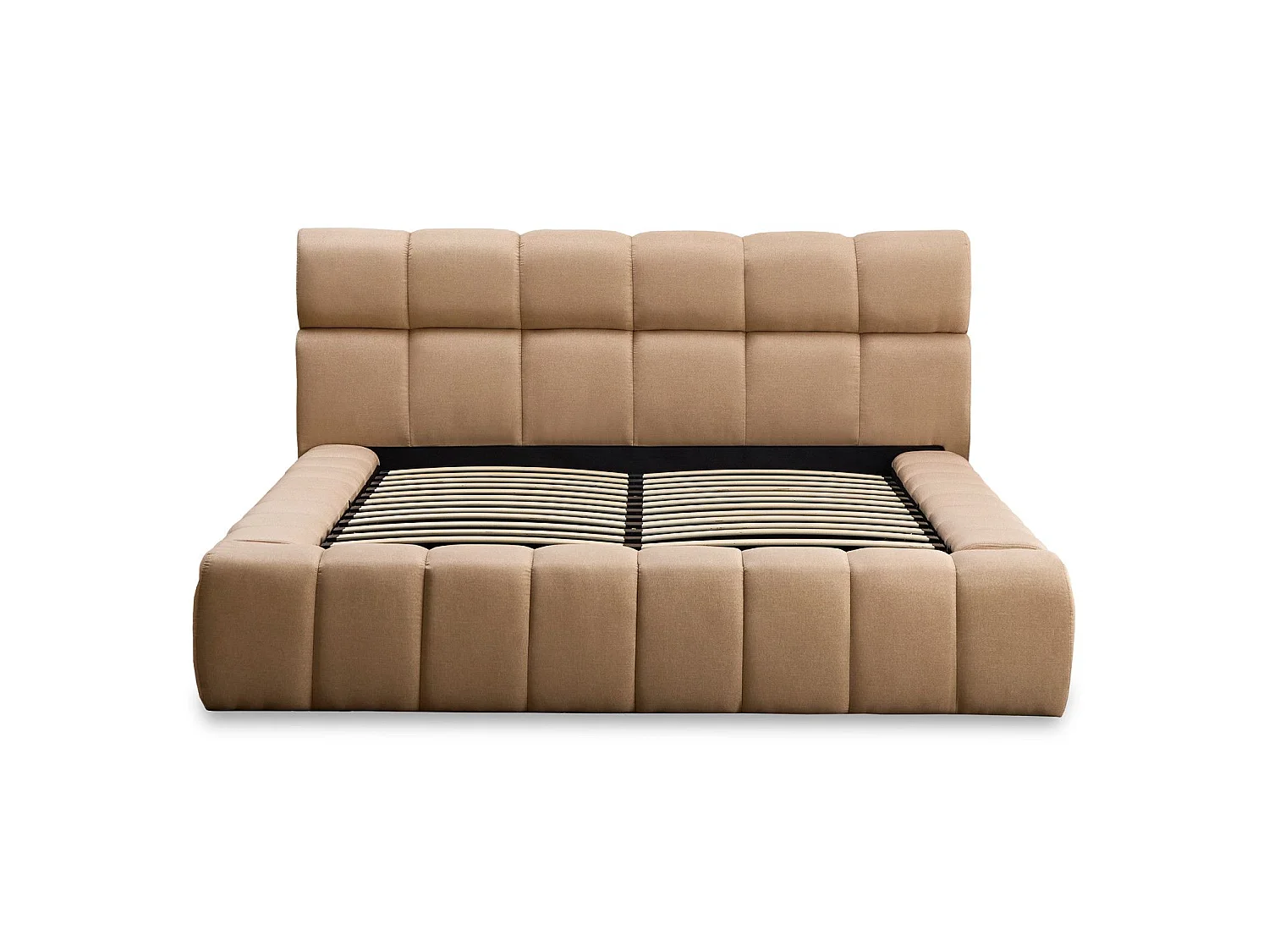 Lit-coffre avec rebords matelassés Challow 140x190cm Tissu Beige