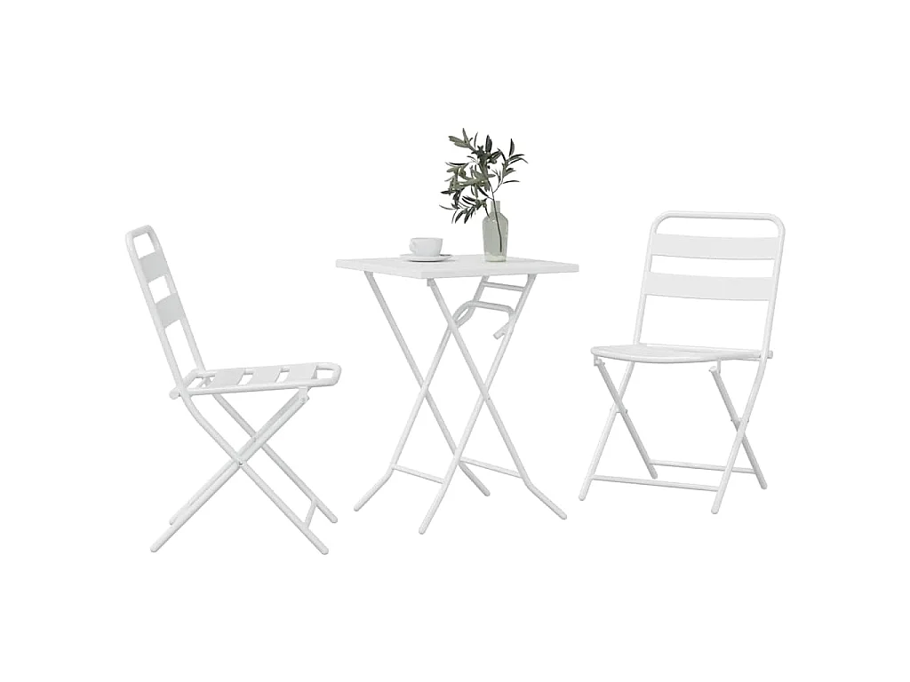 Ensemble bistro de jardin 3 pièces Blanc Acier