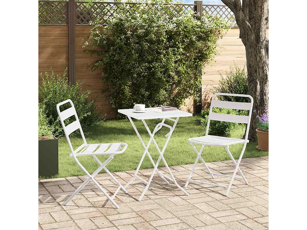 Ensemble bistro de jardin 3 pièces Blanc Acier