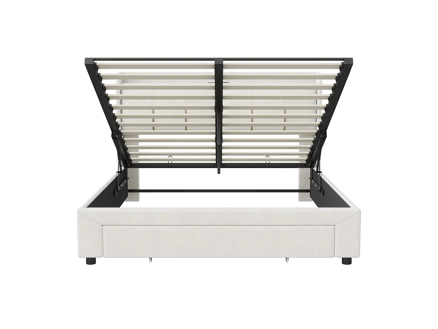 Letto contenitore 160x200 cm con illuminazione a LED e cassetti, 2 porte USB, 2 prese di corrente, struttura letto con testiera contenitore, velluto, beige