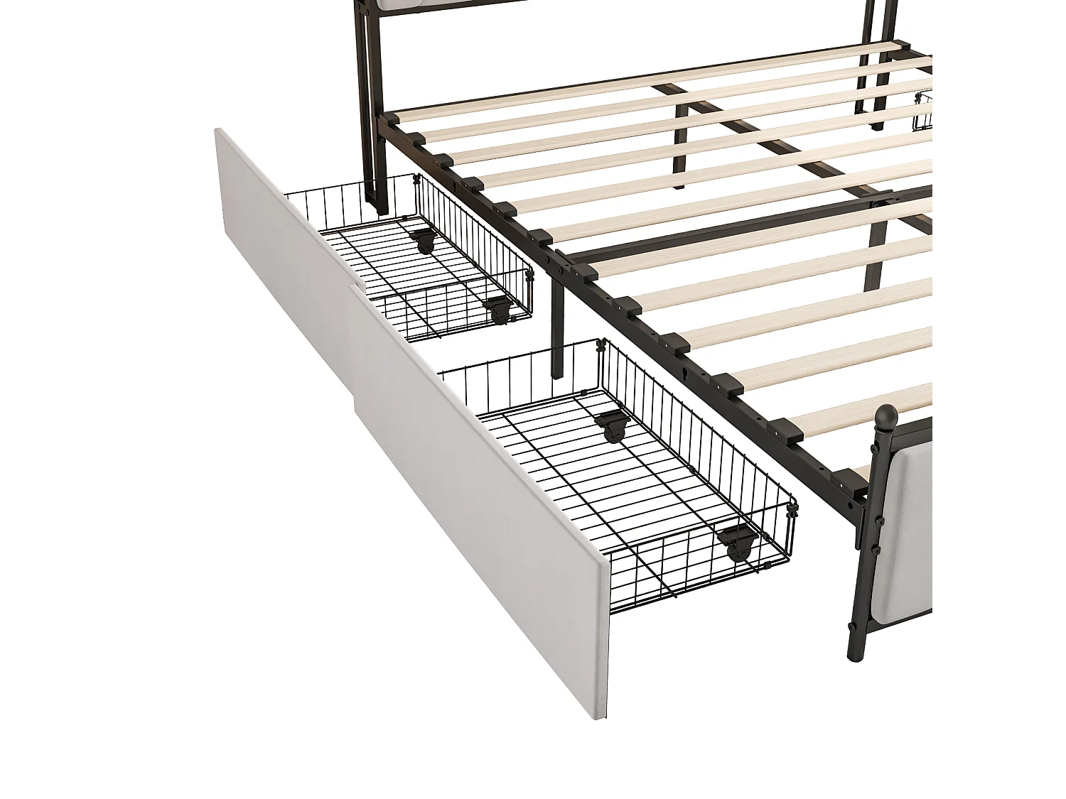 Lit Double 180x200cm avec LED et 4 Tiroirs,Compartiments de Rangement dans la tête de Lit,Charge USB/Type-C,Beige-Velours