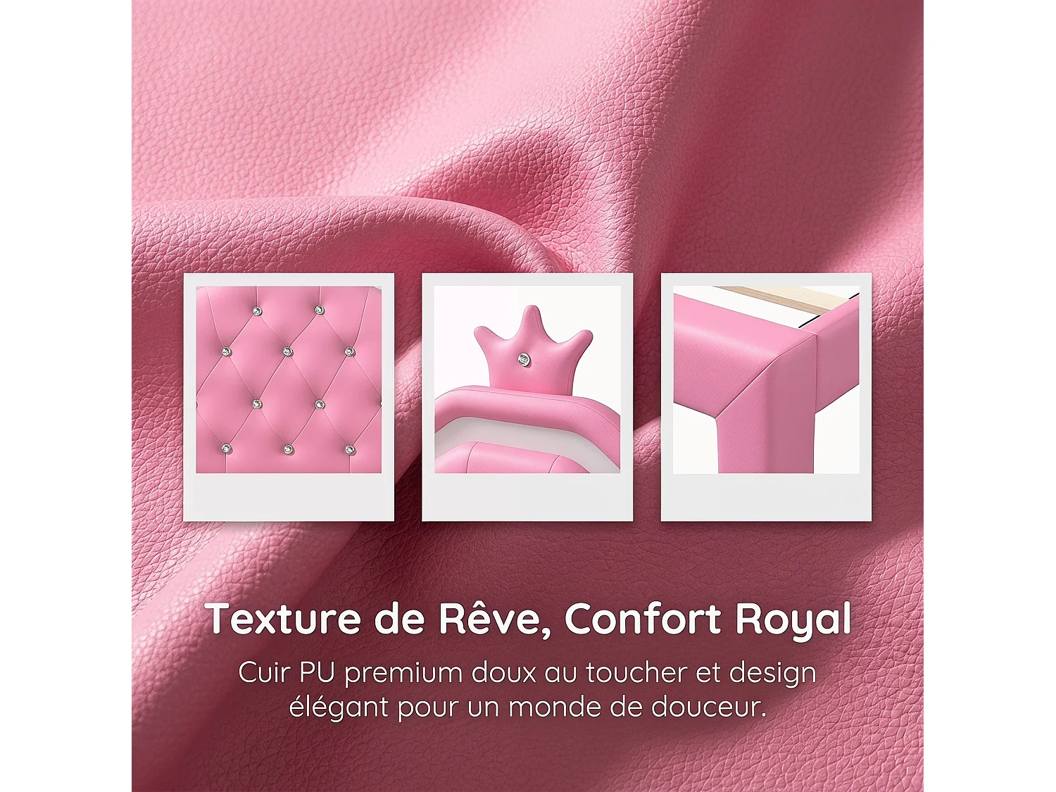 Lit enfant rembourré 90x200cm,lits simple LED pour fille avec tiroirs, cadre de lit avec tête de lit et sommier à lattes, PU Rose
